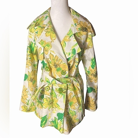 Bernardo Womens Floral Lined Trench Coat Jacket Tie Belt Size S‎ - Picture 1 of 5